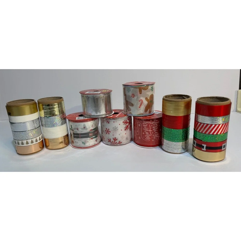 Holiday Style Christmas Decorative Ribbon Bundle Wired & Curling Assorted 9pc